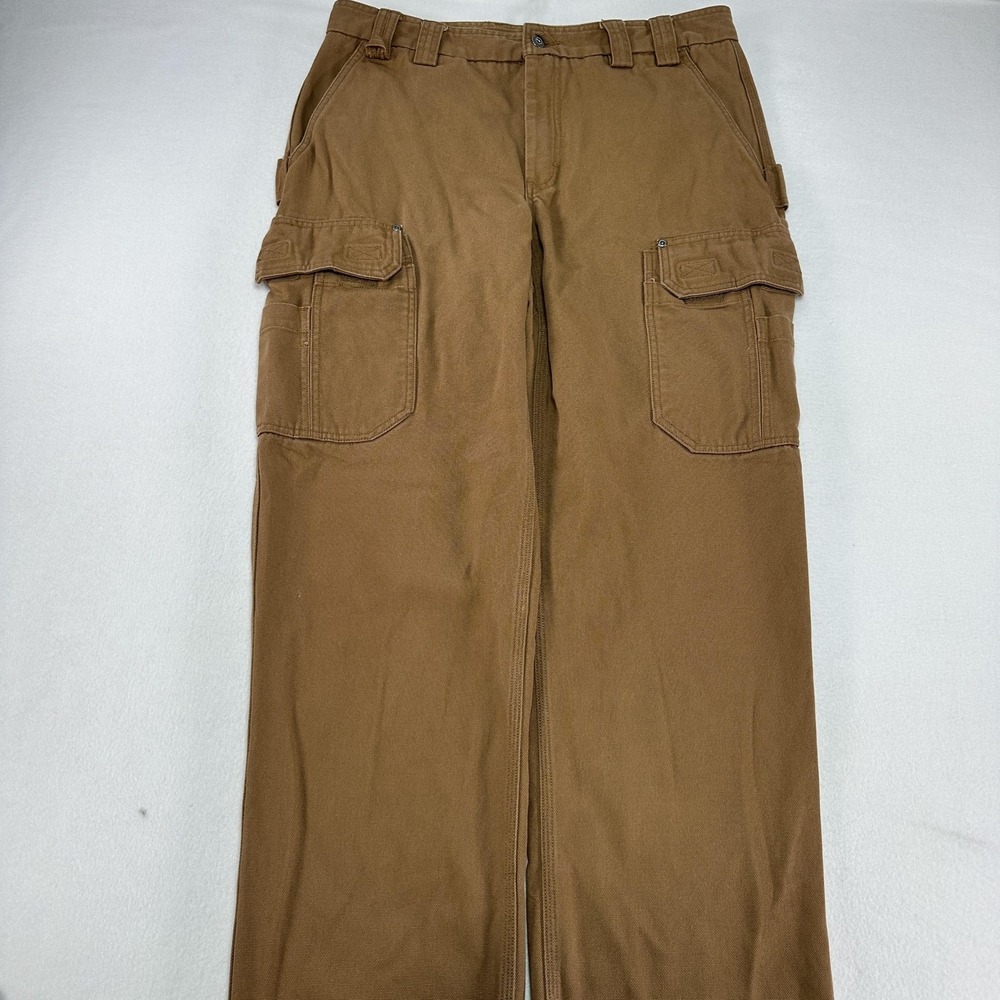 Duluth Trading Pants Mens 36x34 Brown Canvas Cargo Relaxed Workwear Outdoor